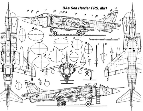 BAE Harrier GR Mk I blueprints free - Outlines