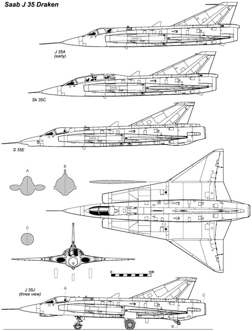 Blueprints Modern Airplanes Saab Ab Saab J 35 Draken