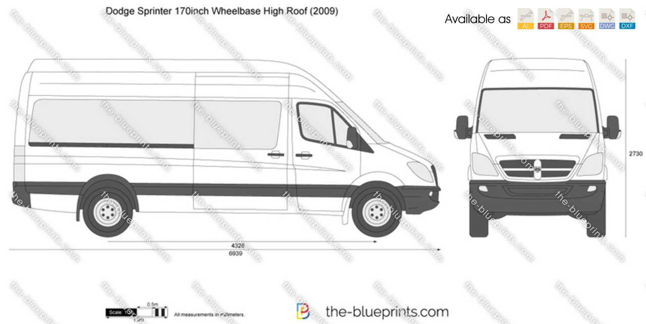 Dodge Sprinter 170inch Wheelbase High Roof Vector Drawing