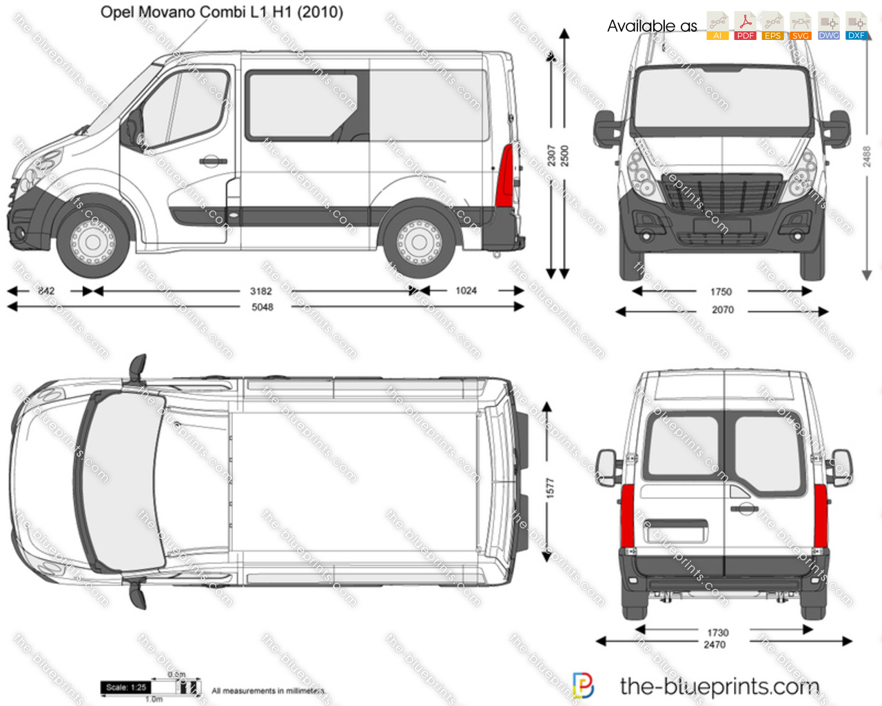 Opel Movano Combi L1 H1 vector drawing