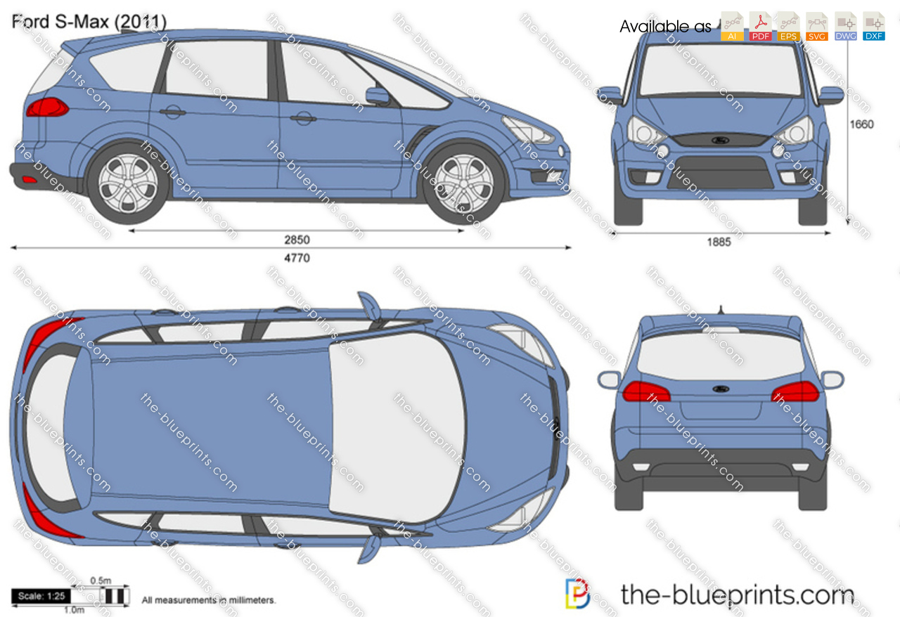 2015 Ford S-Max II Minivan drawings - download vector blueprints - Outlines