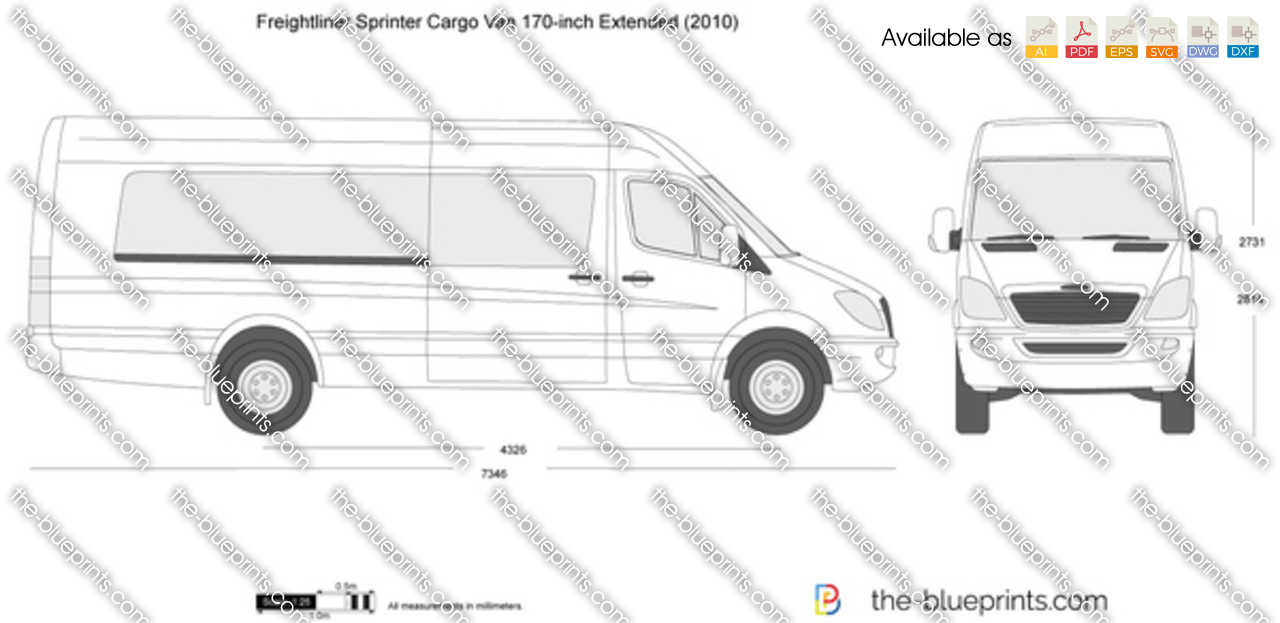 Freightliner Sprinter Cargo Van 170 Inch Extended Vector Drawing