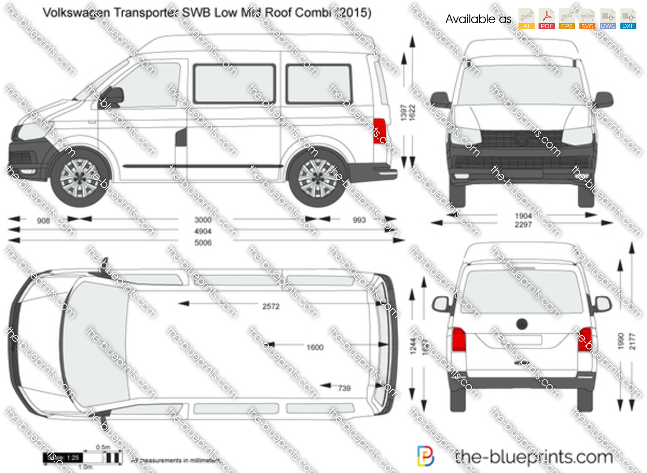 Volkswagen Transporter T6 SWB Low Mid Roof Combi vector ...