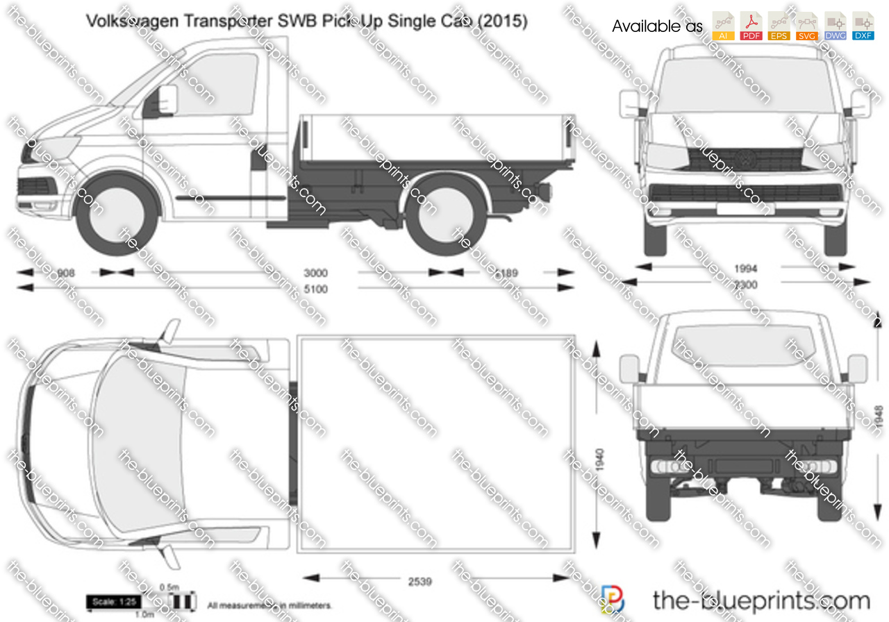 Volkswagen Transporter T6 SWB Pick-Up Single Cab vector ...
