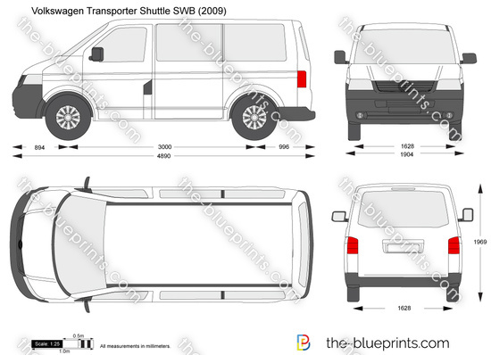 Volkswagen Transporter van dimensions (2003-2009), capacity