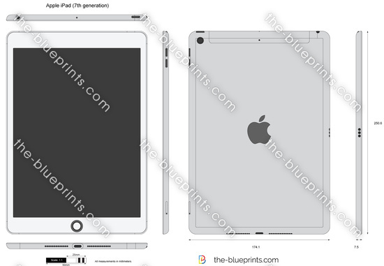 Apple iPad (7th Gen) - 2019 Dimensions & Drawings