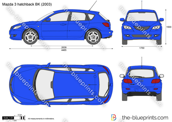 Mazda 3 hatchback BK vector drawing