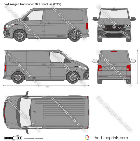 Volkswagen Transporter T6.1 SportLine vector drawing